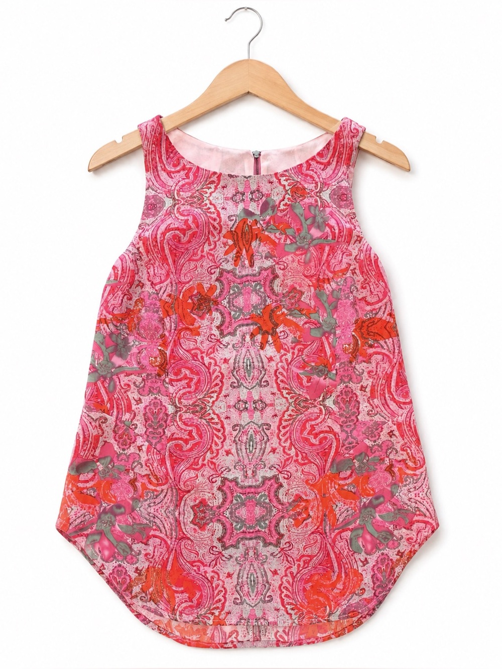 Cabi Jubilee Tank Top 127 Pink Orange Paisley Sleeveless Blouse Zip Back NWT S